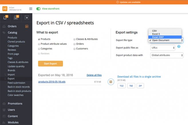 Excel export / import
