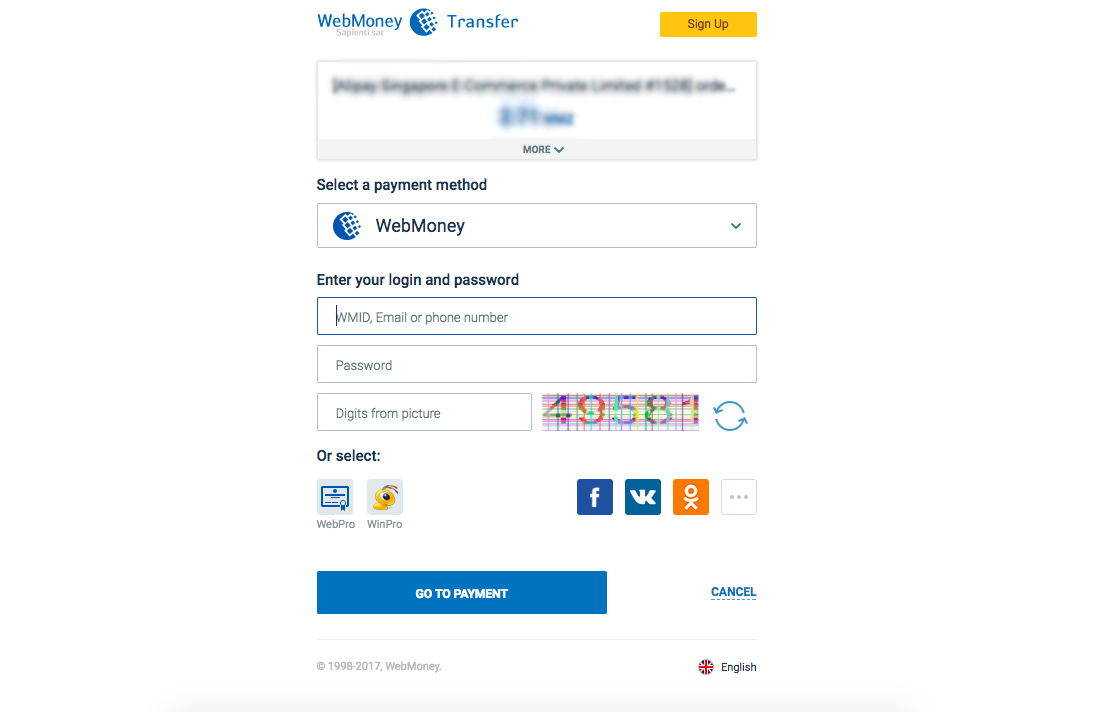 WebMoney Transfer Payment page