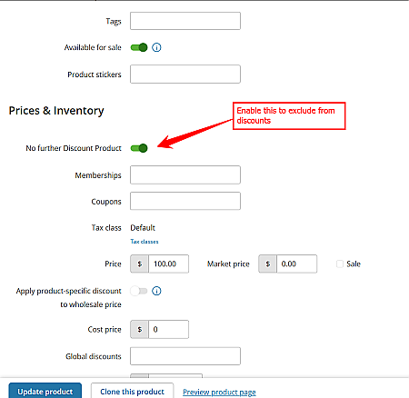 No Further Discount - enabled - config setting