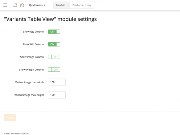 Variants Table View