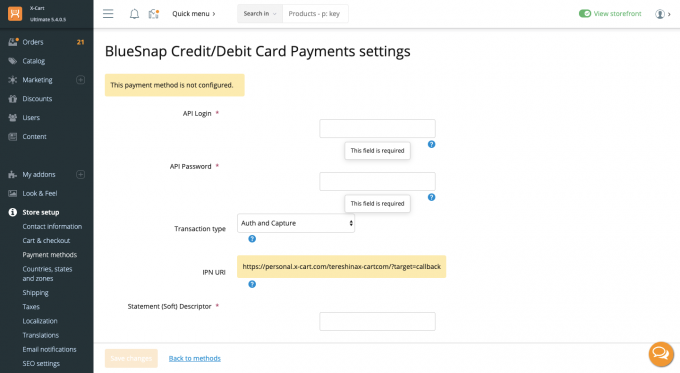 BlueSnap Credit/Debit Card Payments