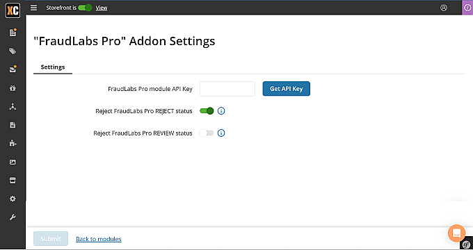 FraudLabs Pro Addon Settings page