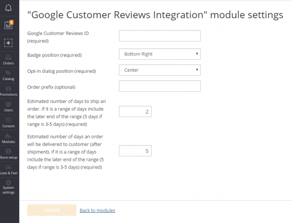 Google Customer Reviews Integration