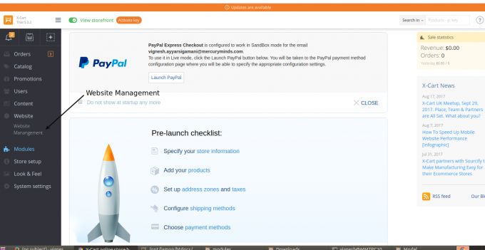 Websites management section enabled after the module is installed