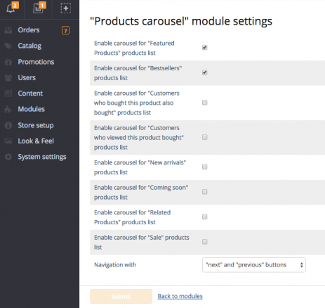 Products carousel